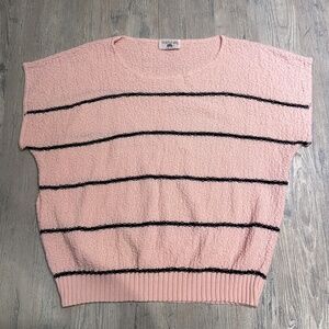 Vintage Turtle Bay Pink Black Striped Crew Neck Short Sleeve Sleeveless Sweater